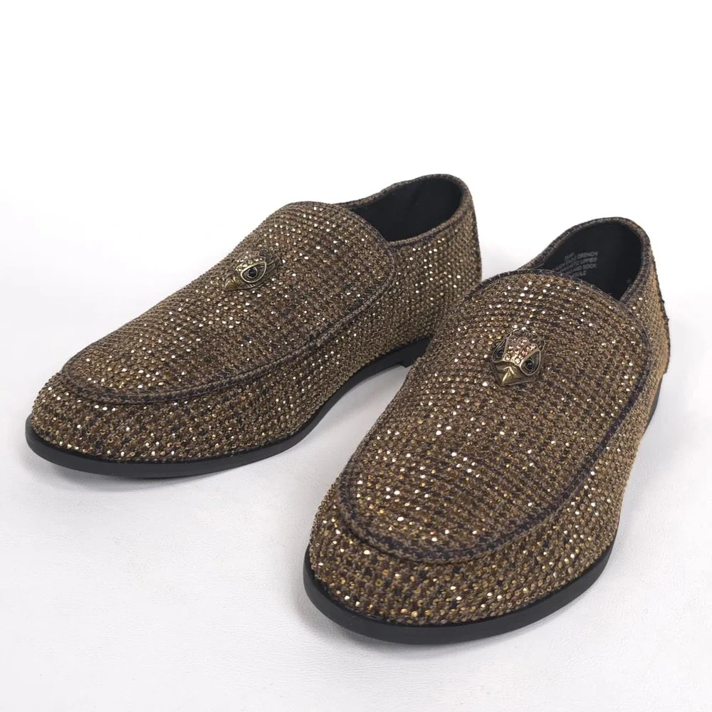 KURT GEIGER Boys New Hugh Loafers Shoes 4M Crystal Embellished Brown DRENCH EU35